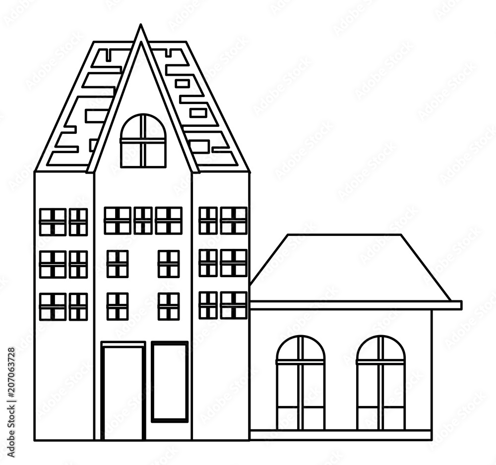 Old Traditional German Building icon over white background, vector illustration