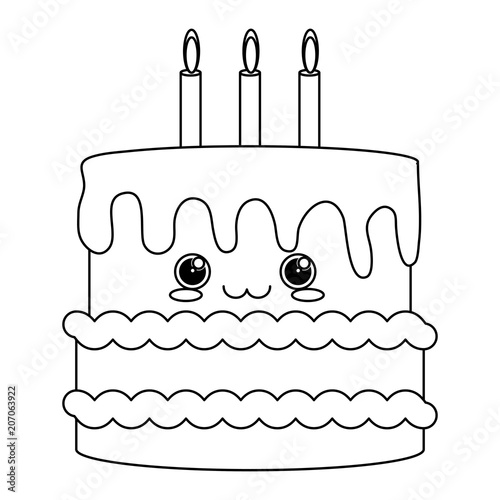 Cute birhtday cake with candles over white background, vector illustration