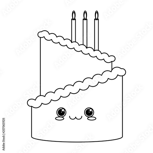 Kawaii birthday cake icon over white background, vector illustration