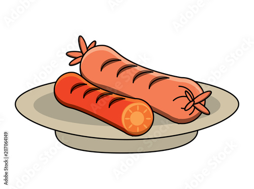 dish with german sausages icon over white background, vector illustration