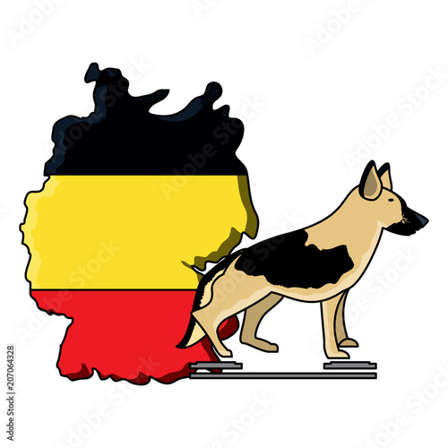 germany map and german shepherd over white background, vector illustration