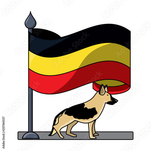 germany flag and german shepherd over white background, vector illustration