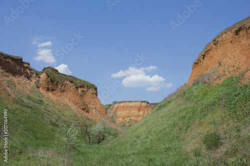Beautiful summer landscapes with clay cliffs near delta of river Dnieper and Black sea