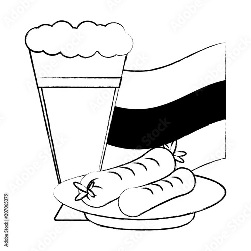 german beer and sausages over white background, vector illustration