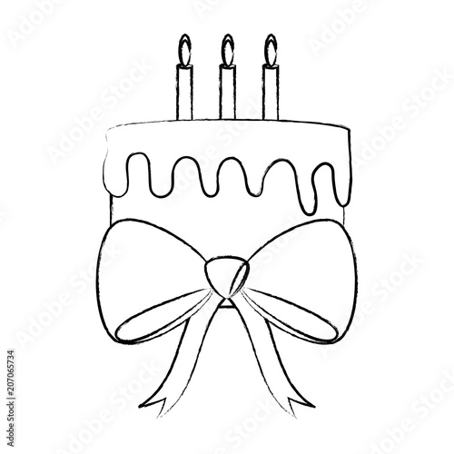 decorative bow with birthday cake icon over white background, vector illustration