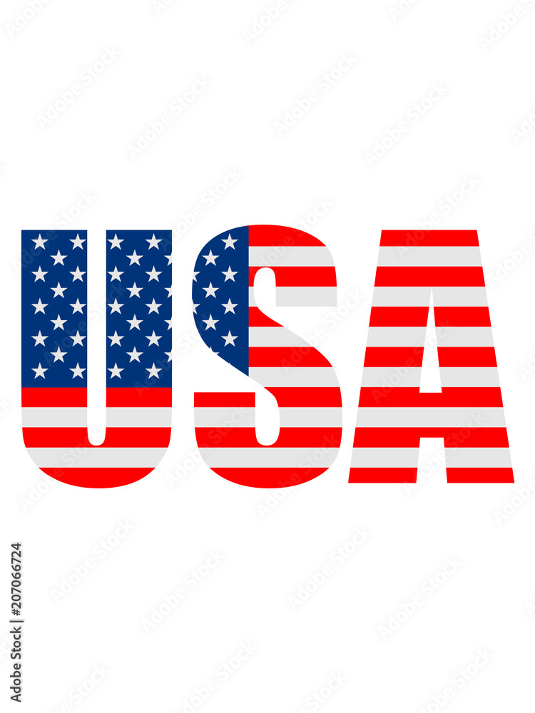 text buchstaben streifen map land amerika vereinigte staaten sterne 3 farben  USA nation blau weiß rot flagge design logo cool Stock Illustration | Adobe  Stock