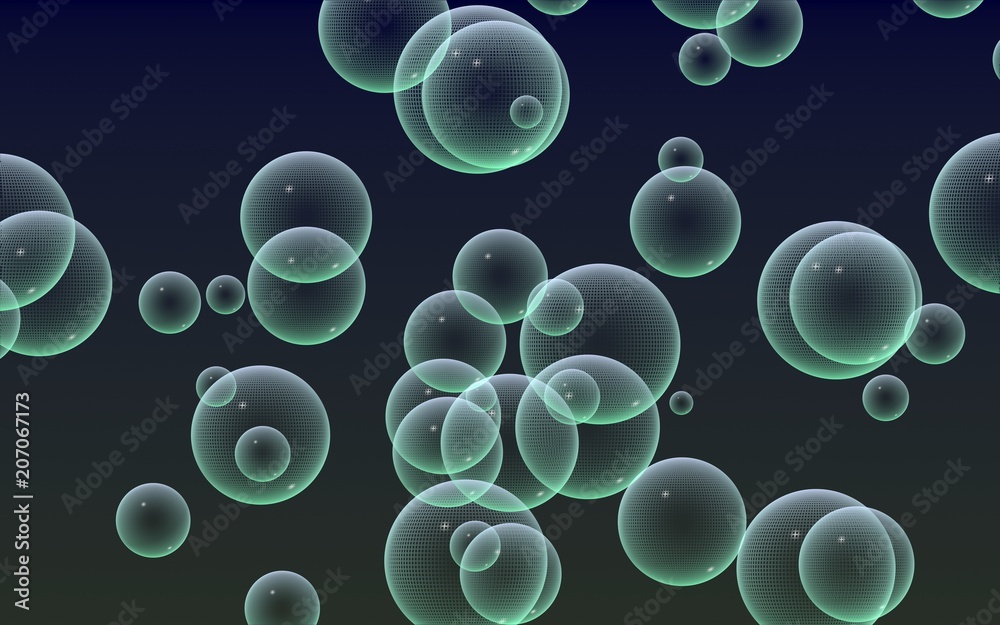 Dark background green mesh bubbles. Wallpaper, texture with bubbles.