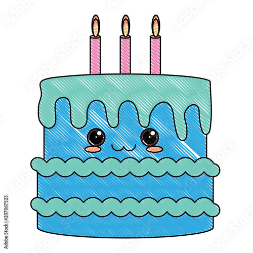 Kawaii birthday cake icon over white background, vector illustration