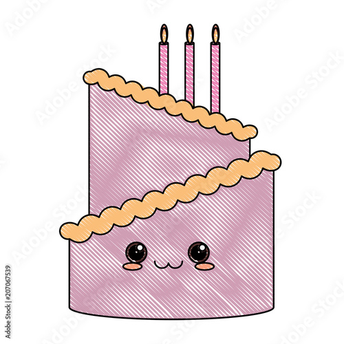 Cute birhtday cake with candles over white background, colorful design. vector illustration