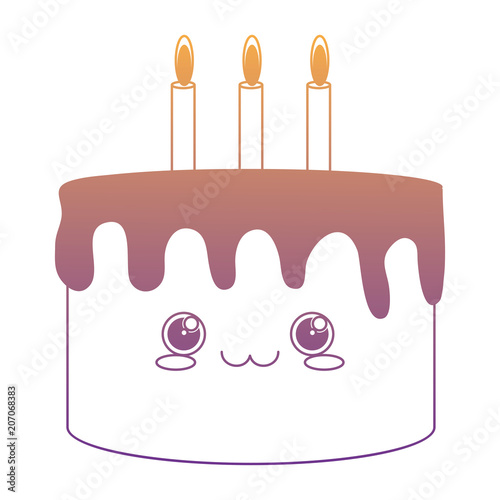 Kawaii birthday cake icon over white background, vector illustration