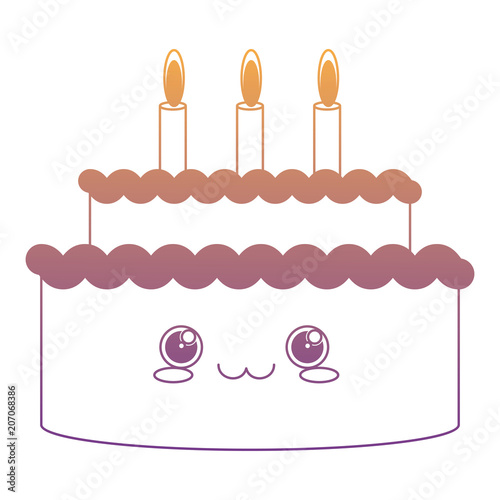 Cute birhtday cake with candles over white background, colorful design. vector illustration