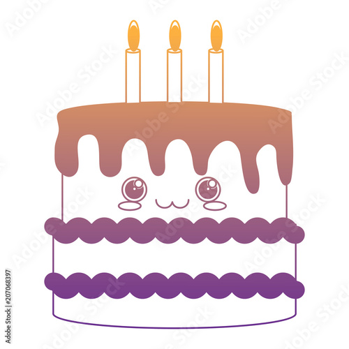Cute birhtday cake with candles over white background, colorful design. vector illustration