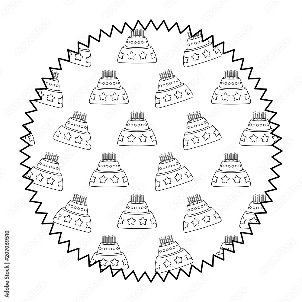Fototapeta premium seal stamp with cake with candles pattern over white background, vector illustration