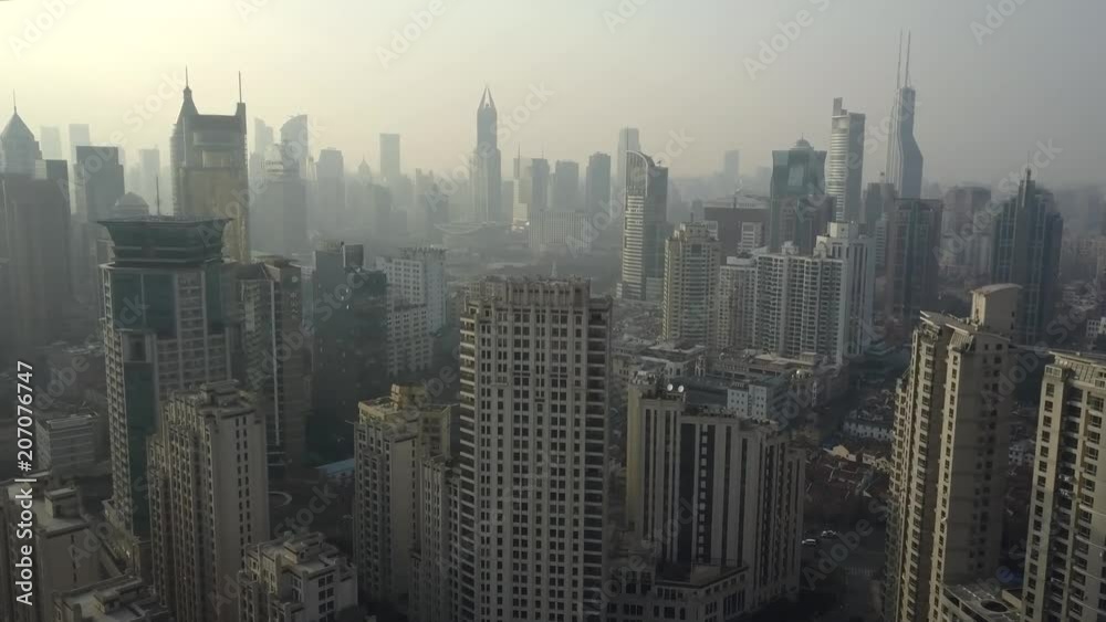 Helicopter Shanghai China Modern cityscape Unique Skyscrapers glass concrete Urban Financial business Technology futuristic city life Roof spire horizon. Fog smoke ecology pollution. Aerial Drift 4k Helicopter Shanghai China Modern cityscape Unique Skyscrapers glass concrete Urban Financial business Technology futuristic city life Roof spire horizon. Fog smoke ecology pollution. Aerial Drift 4k
