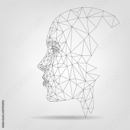 Human face, polygonal mesh, technology photo