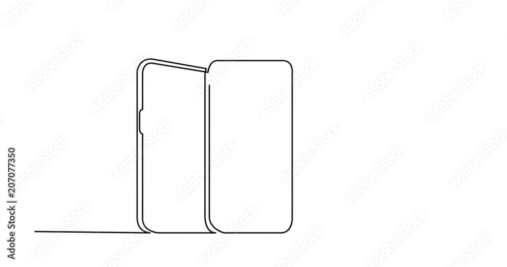 Self drawing animation of continuous line drawing of mobile phone with security lock Self drawing animation of continuous line drawing of mobile phone with security lock