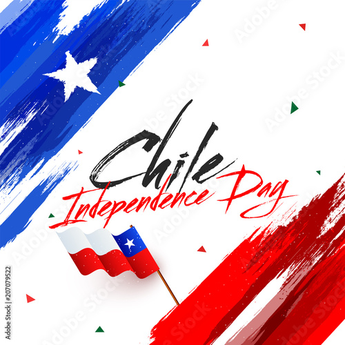 Independence Day of Chile with waving flag on grunge background.