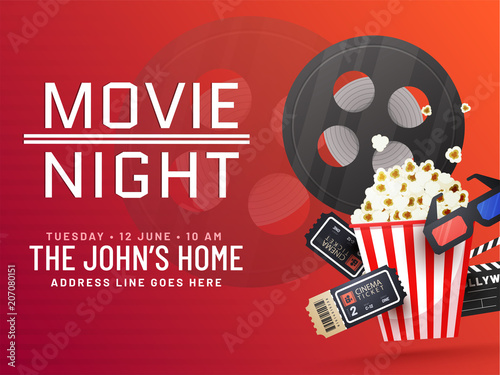 Cinema, movie time flyer, poster or banner design.