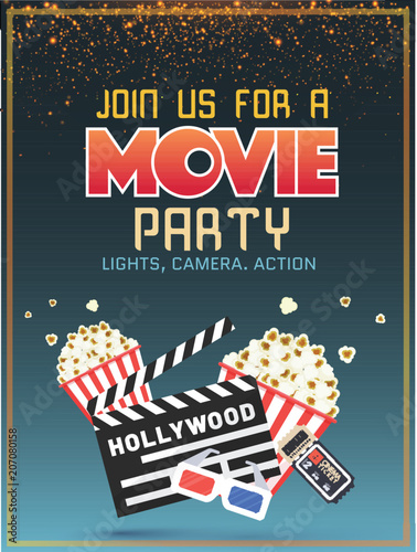 Cinema, movie time flyer, poster or banner design.