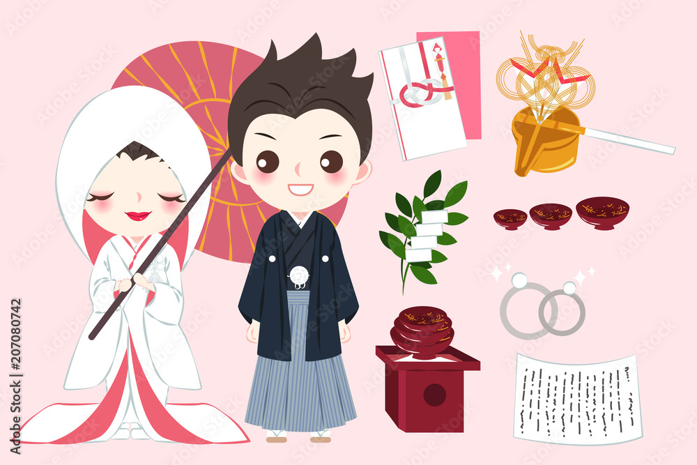 cartoon japanese wedding couple