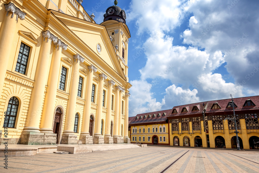 Debrecen, Hungary view of the city center, central square and church, beautiful summer city landscape