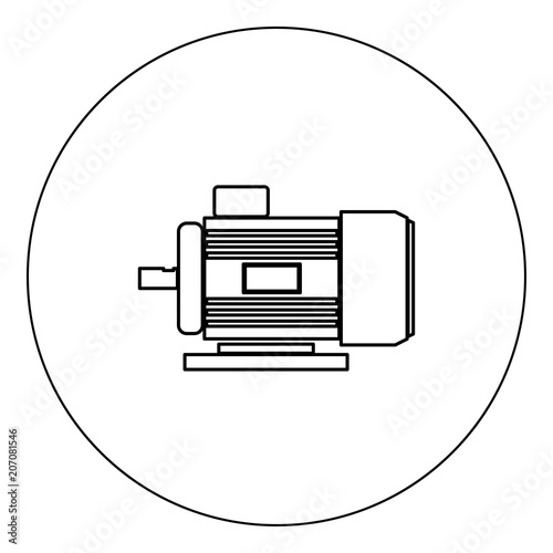 Electric motor icon black color in circle vector illustration isolated