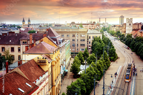 Fotografie Debrecen, Hungary, view of the city from the top of the Reformed Cathedral, beau
