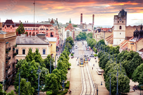 Foto Debrecen, Hungary, view of the city from the top of the Reformed Cathedral, beau