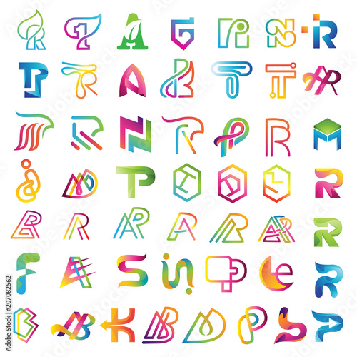set of logo modern letter, line art template