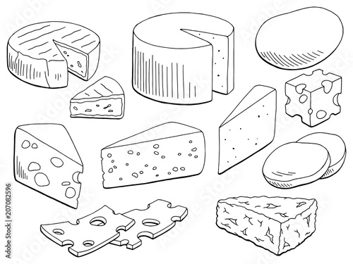 Cheese set graphic black white isolated food sketch illustration vector