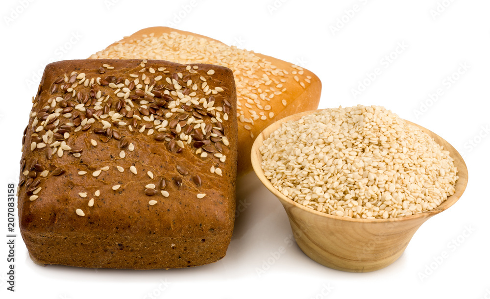 buns with sesame seeds and sesame seeds isolated on white background buns with sesame seeds and sesame seeds isolated on white background