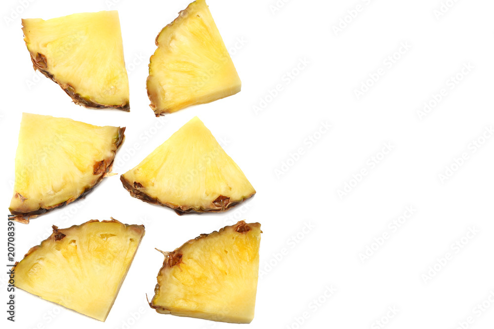 healthy background. pineapple slices isolated on white background top view healthy background. pineapple slices isolated on white background top view