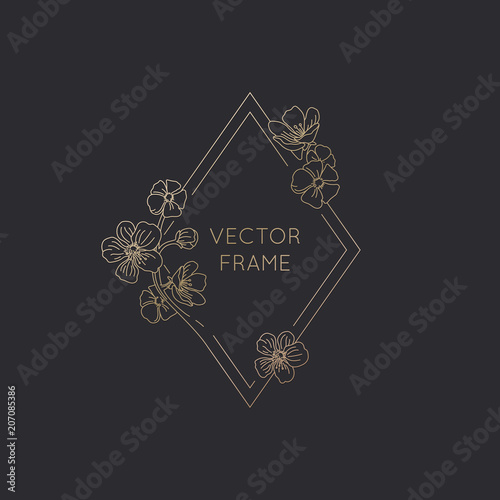 Vector frame with flowers and leaves and copy space for text - abstract logo design template