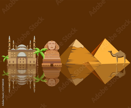 Egypt background with Great Sphinx and pyramids.