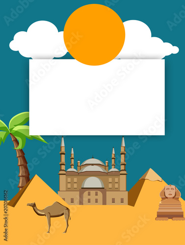 Egypt background with mosque of Mohammed ali and pyramids.
