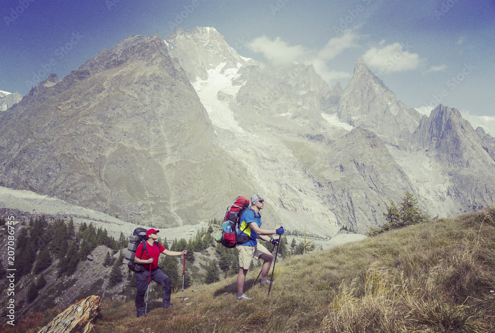 Fototapeta premium The Tour du Mont Blanc is a unique trek of approximately 200km around Mont Blanc that can be completed in between 7 and 10 days passing through Italy, Switzerland and France.