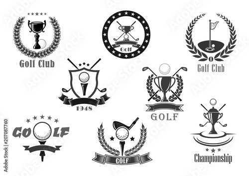 Golf club championship award vector icons set