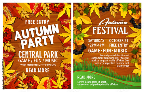 Autumn harvest festival poster on wood backgorund