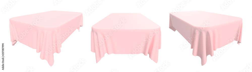 Rectangular pink tablecloth with rounded corners set