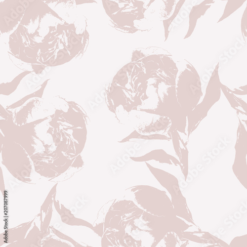 Peony flower silhouette seamless pattern