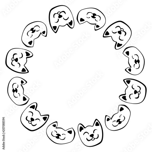 Hand Drawn Cat Round Frame