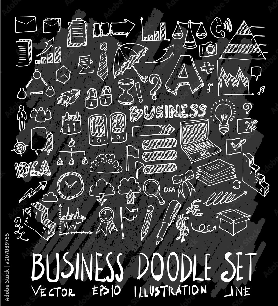 Hand drawn Sketch doodle vector Business set on Chalkboard eps10 Hand drawn Sketch doodle vector Business set on Chalkboard eps10