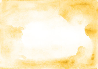 Universal watercolor yellow frame with stains of paint on a white paper texture. Ideal for text, layouts, banners and advertising.