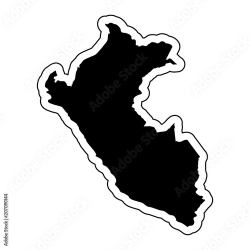Black silhouette of the country Peru with the contour line or frame. Effect of stickers, tag and label. Vector illustration