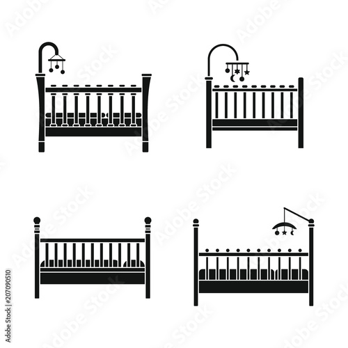Baby crib cradle bed icons set. Simple illustration of 4 baby crib cradle bed vector icons for web