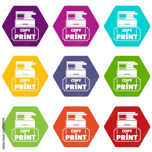 Copy and print icons 9 set coloful isolated on white for web photo