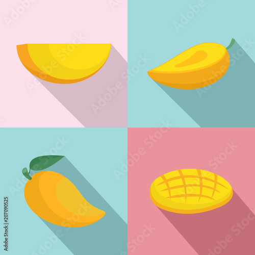 Mango fruit yellow icons set. Flat illustration of 4 mango fruit yellow vector icons for web