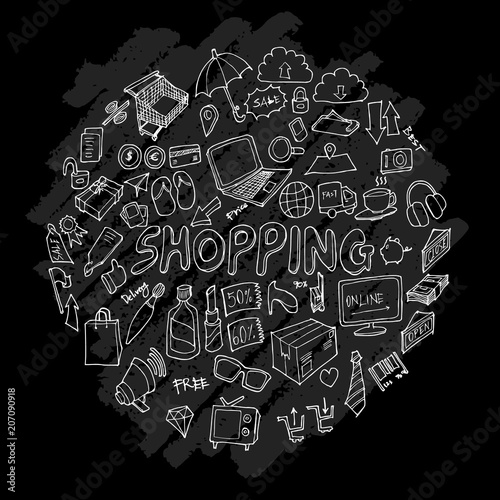 Wallpaper Mural Shopping doodle illustration circle form wallpaper background line sketch style set on chalkboard eps10 Torontodigital.ca