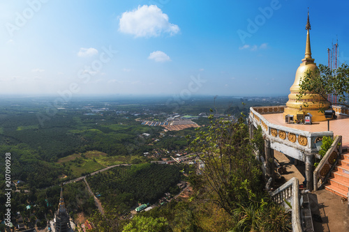 Golden Stupa at Tiger Cave Temple  Wat Tham Suea  on the top of a Mountain near Krabi Town  Krabi Province  Thailand