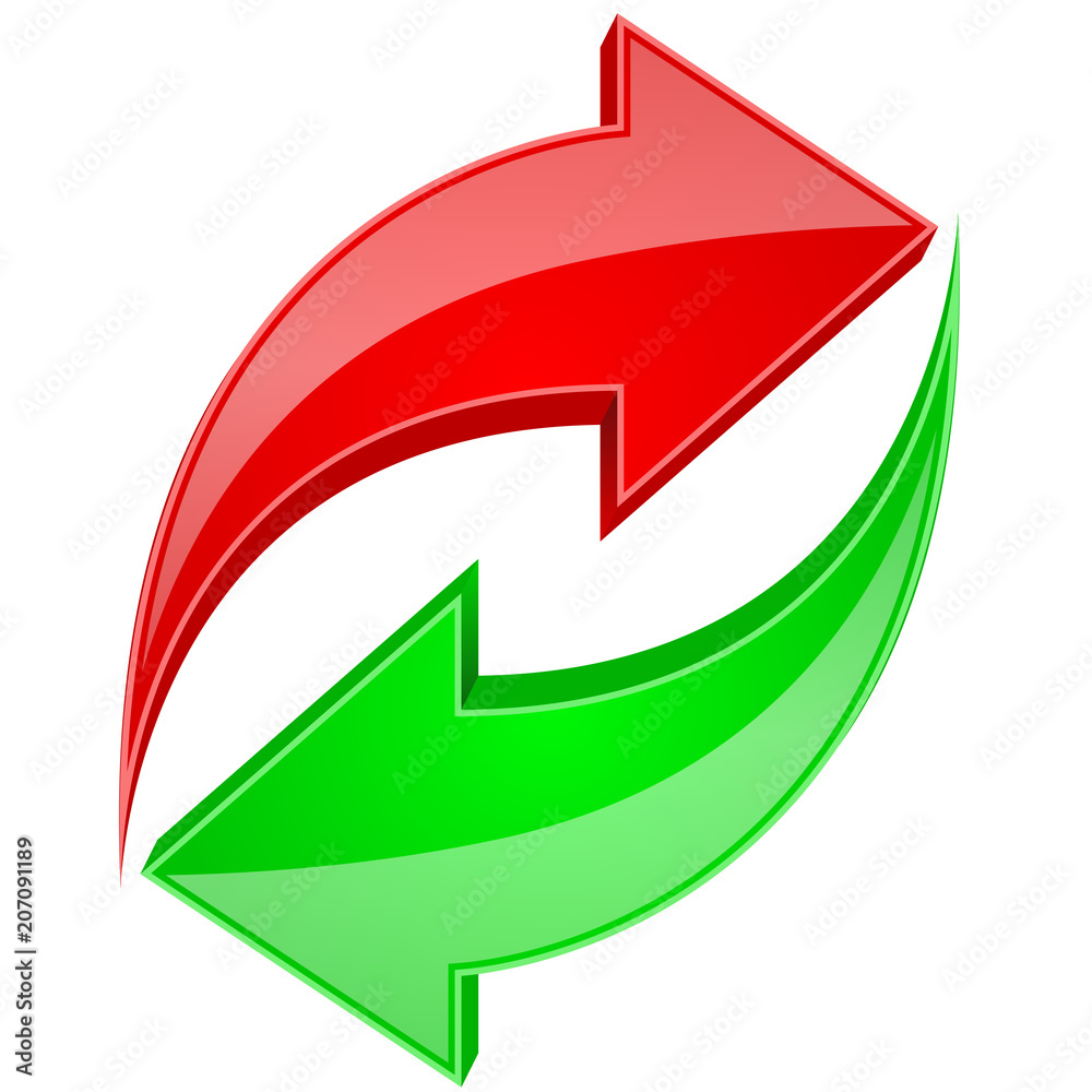 Red and green arrows in circular motion. Recycle or refresh 3d symbol Red and green arrows in circular motion. Recycle or refresh 3d symbol